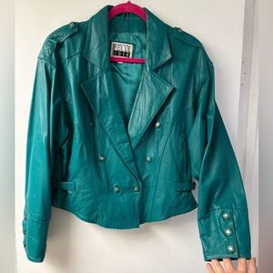 Pelle size large Women's Teal Leather Jacket